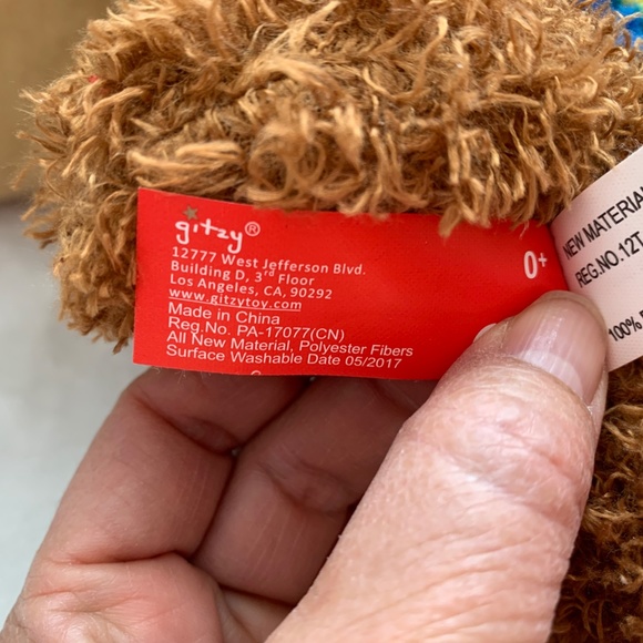 Gitzy 2017 Brown Teddy Bear Plush Blue & Yellow stripe pattern Hat and Scarf 8" - Picture 10 of 12